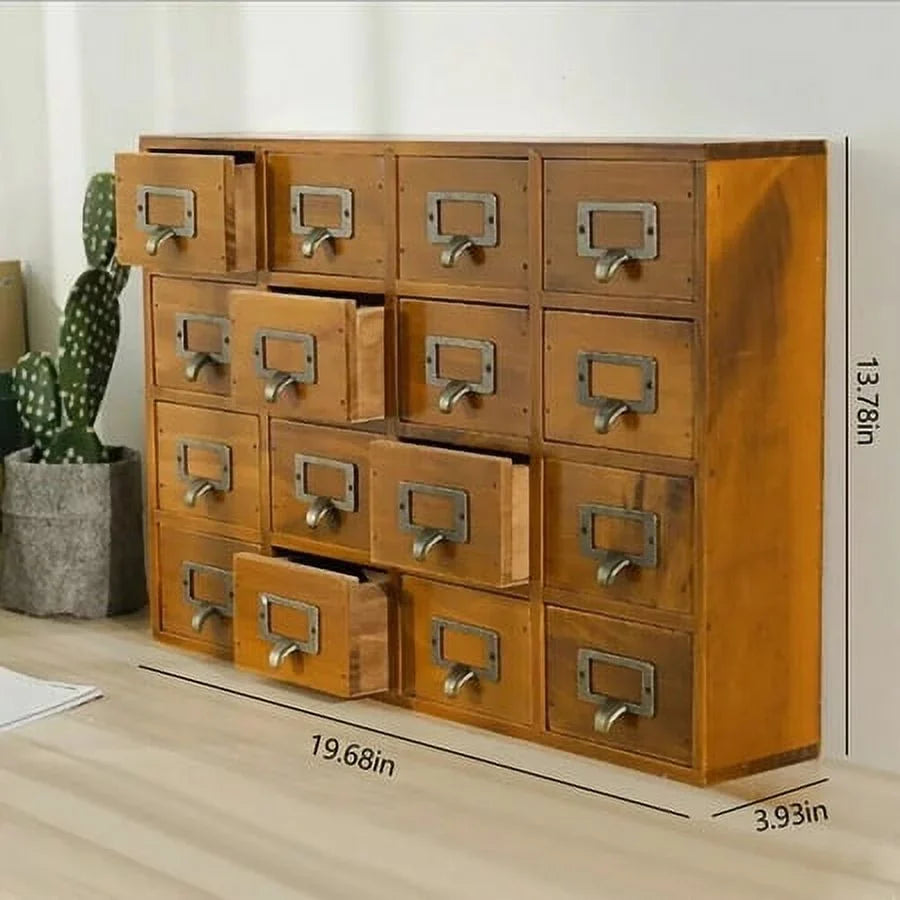 Wood Organizer Apothecary Desk Drawer Box Cabinet Drawers Retro Storage 16