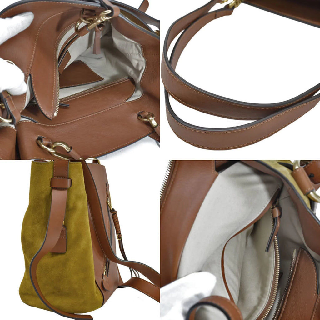 Khaki Gold Brown Shoulder Bag 2Way Chloe Pre-Owned Suede Ladies Leather (Good) Chloé