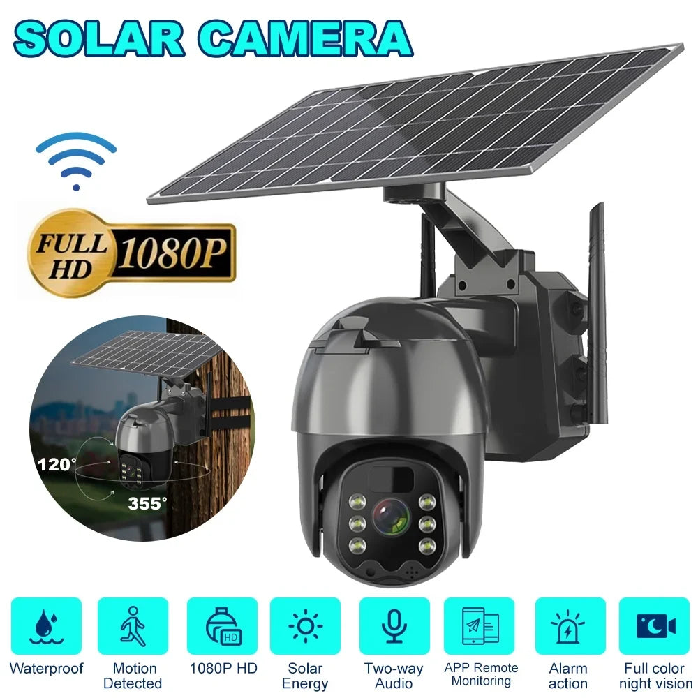 Solar Outdoor IP66 Wireless 1080P PTZ PIR Detection, Surveillance Camera Audio, 2-Way Detection AI HD Waterproof, Security WIFI Camera, DFITO Human CCTV Camera Security Motion