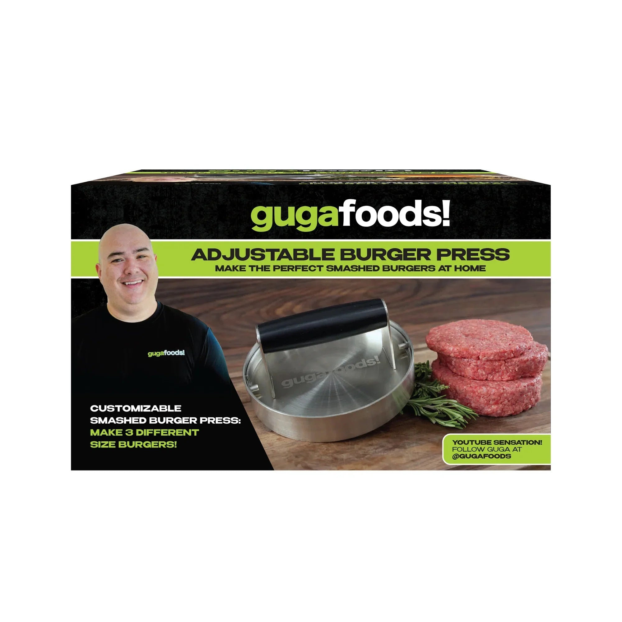 Press Patty Adjustable Guga Smashed Hamburger Burger Stainless Steel Foods Kit, Maker,