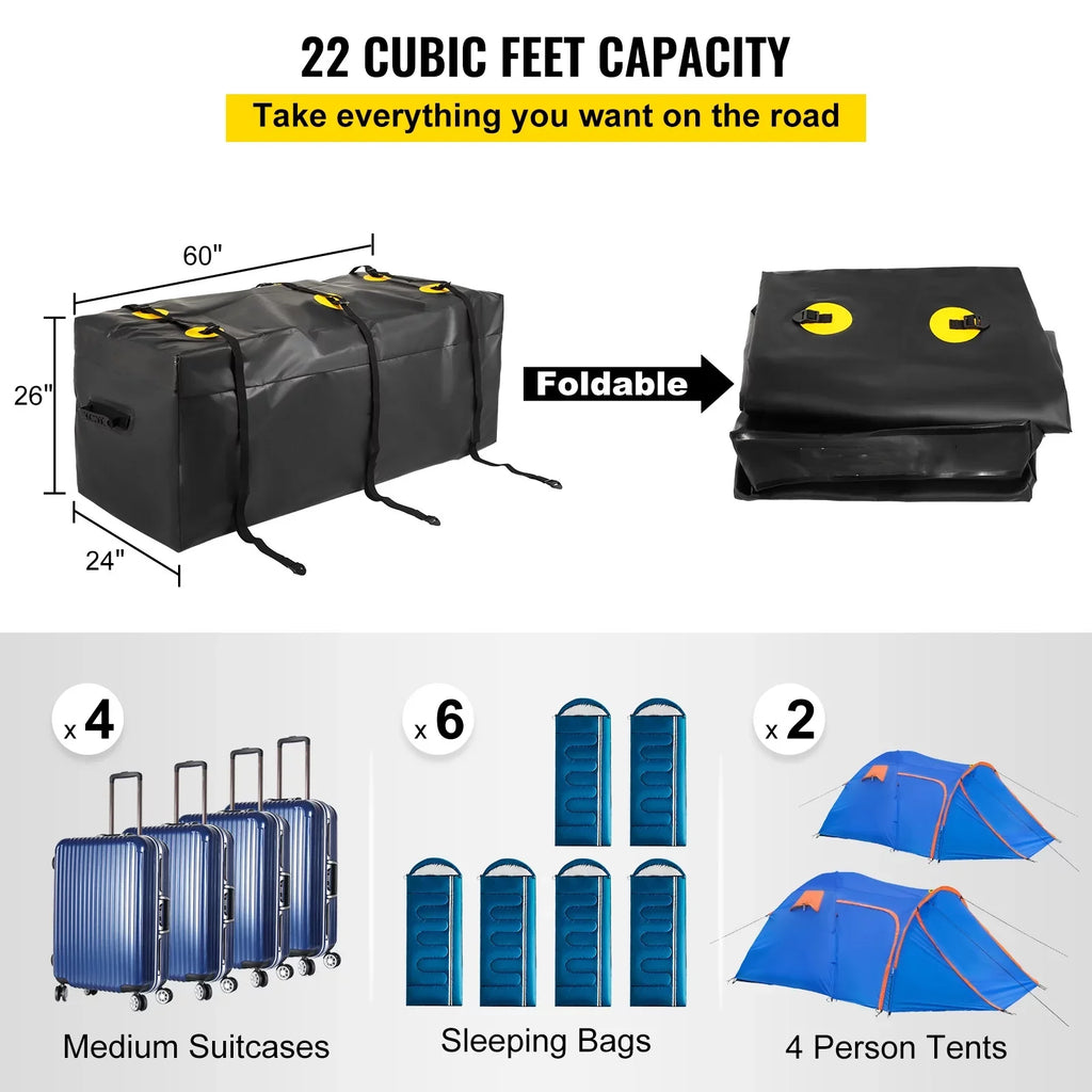PVC, 60"x24"x26" Hitch BENTISM with Carrier 840D Car (22 Heavy Cubic Feet), Vans Hitch Waterproof Bag Bag, Cargo Basket SUV Carrier Truck Cargo for Straps, Fits Reinforced Hitch Duty