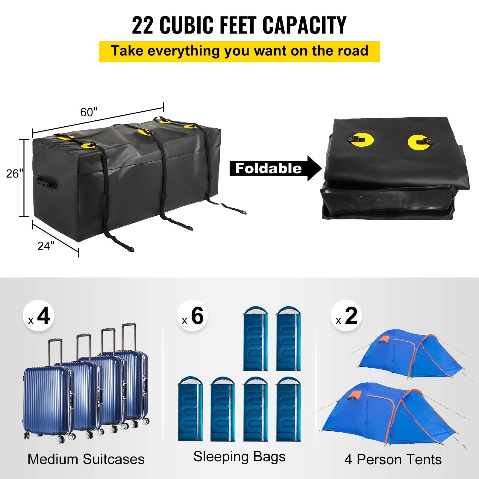 PVC, 60"x24"x26" Hitch BENTISM with Carrier 840D Car (22 Heavy Cubic Feet), Vans Hitch Waterproof Bag Bag, Cargo Basket SUV Carrier Truck Cargo for Straps, Fits Reinforced Hitch Duty