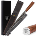 Knife Leather Natural Sheath Pro Wooden Gyuto YOUSUNLONG Damascus 12 Steel with Walnut inch Handle Chef - Japanese Hammered