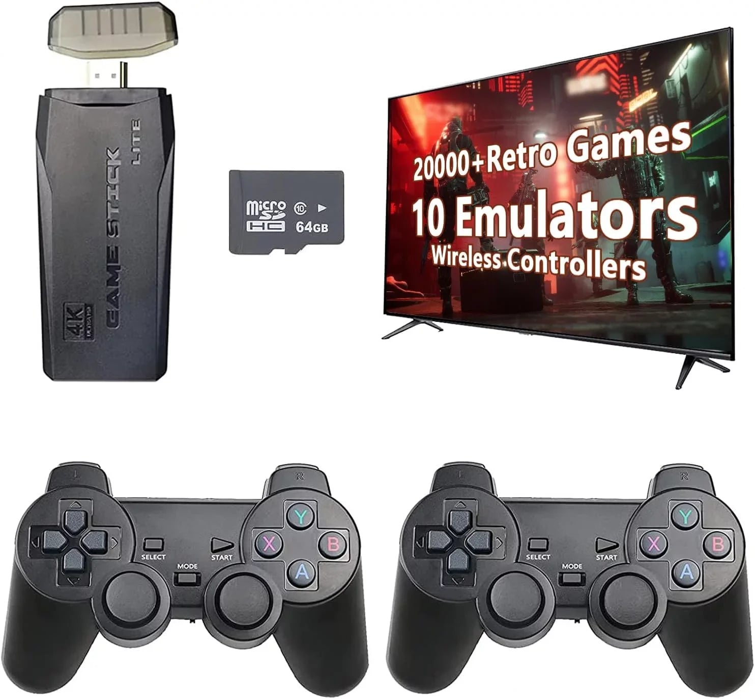 Stick Play(64G) Classic and Retro Plug Output, Game Retro Revisit Game TV and - Games, with HD Emulators, 9 Controller Games 2.4GHz Wireless 4K Built-in 20,000+ Console for