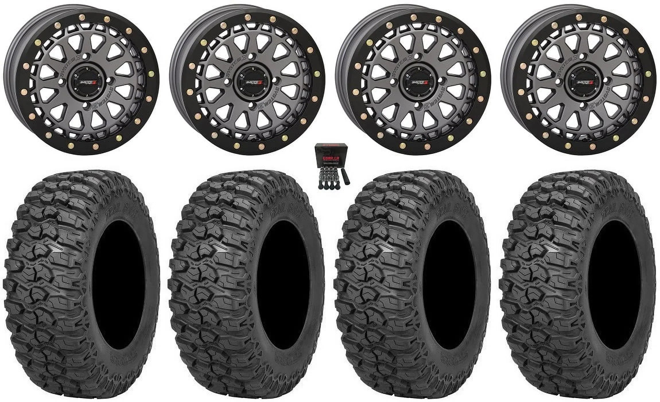Renegade Outlander System 2.0 3 15" Maverick Saw Commander Tires Trail 32" (4+3) Gunmetal Can-Am Defender Wheels SB-6