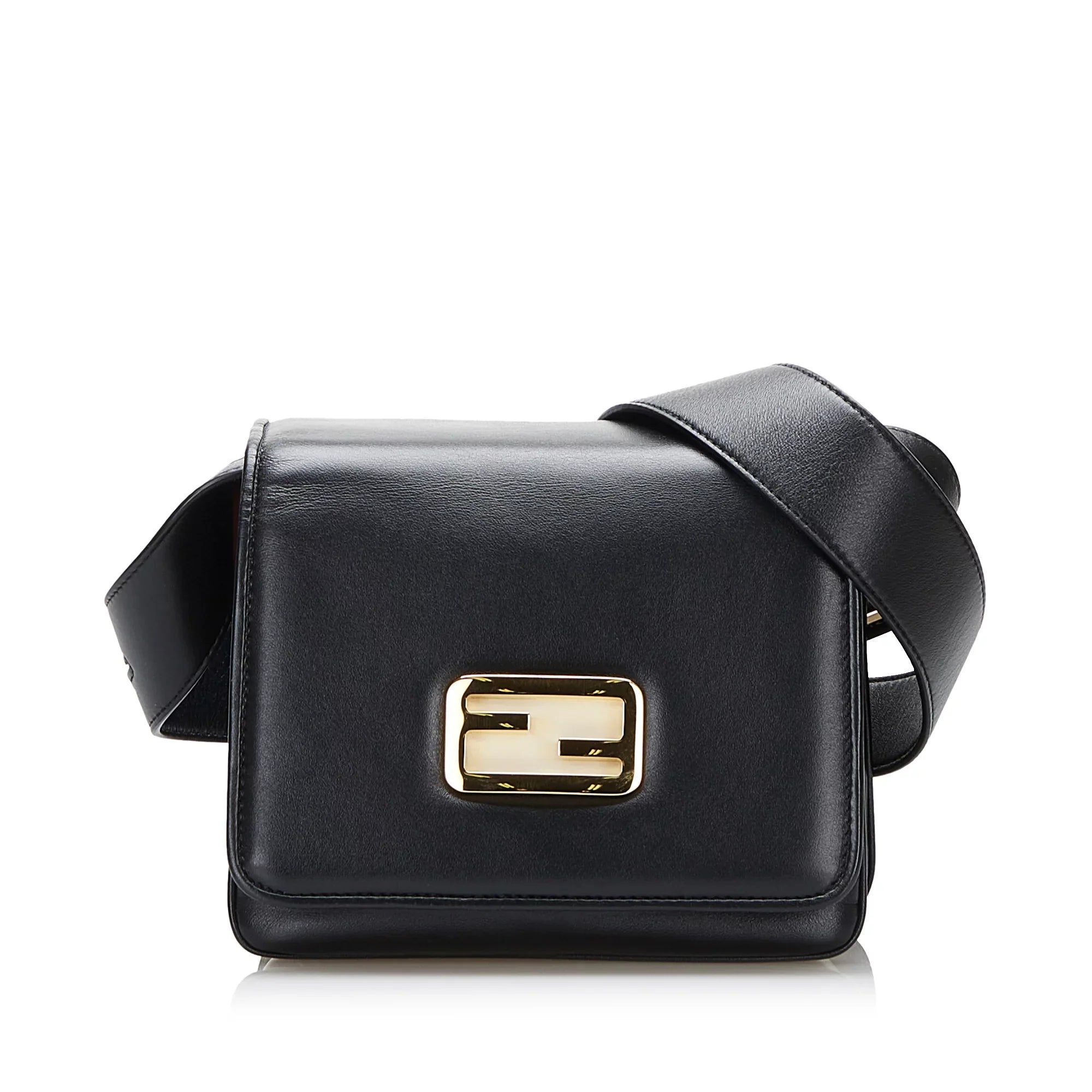 Pre-Owned Unisex Crossbody Calf ID Leather Black Authenticated (Good) Bag Small Fendi