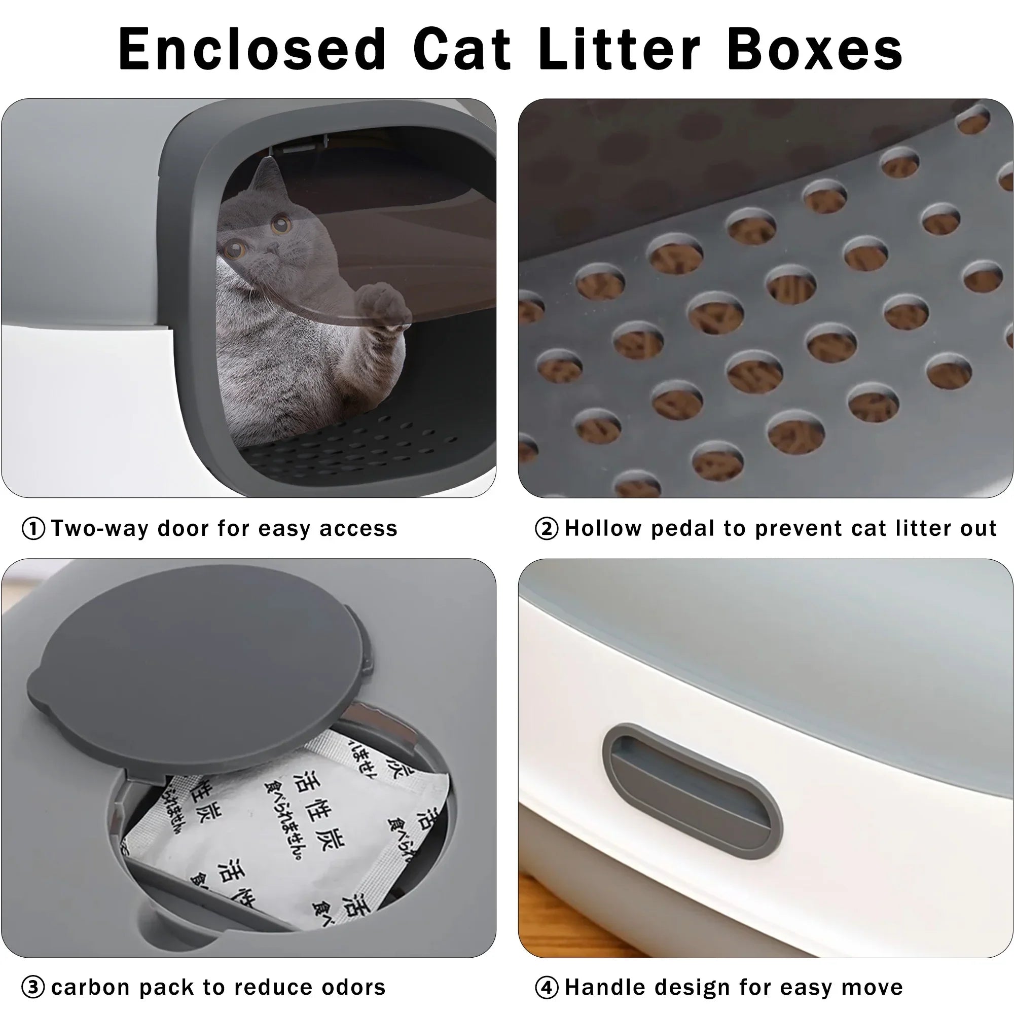 Litter Litter Cat Control,Jumbo Enclosed Hooded,Gray,Door EOIVSH Smelly Box,Pets Cat Large Isolate Boxes,Odor