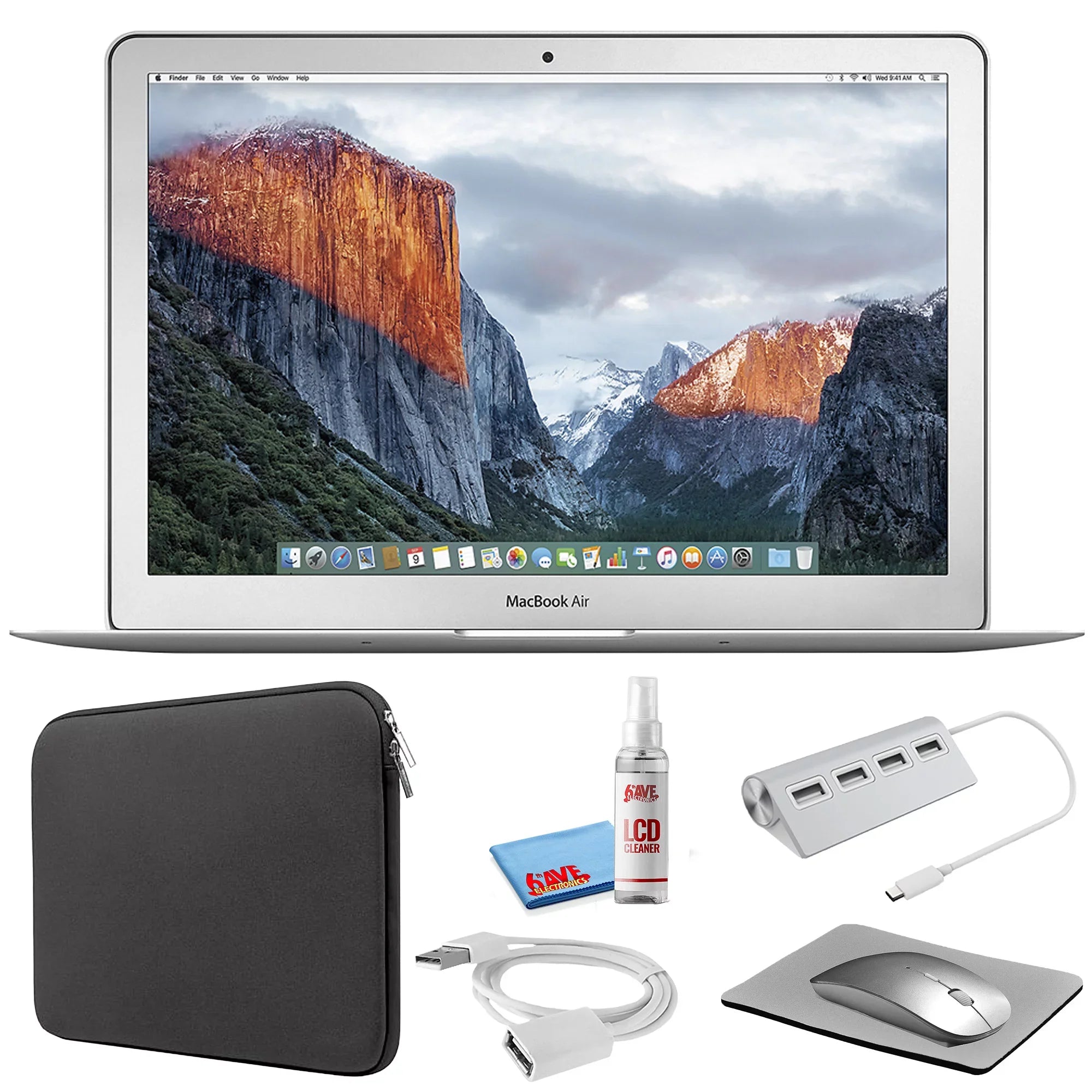 Zipper Sleeve + notebook with SSD) Air (Early  (i5 Black Cleaning Kit 13-inch + 256GB (Refurbished) - Bundle Kit 1.6GHz, Silver 2015, Starter MacBook MJVG2LL/A)