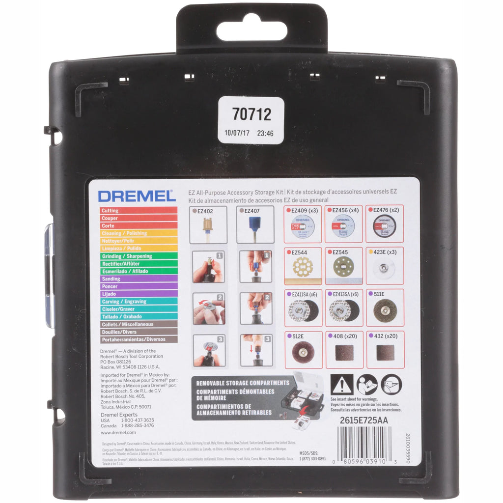 Storage for EZ725 Faster Sand EZ EZ-Lock Drum Rotary Cut, Tool EZ 70-Piece Changes, Accessories Accessory and Polish, Dremel Clean, Mandrels Kit, to All-Purpose Accessory and