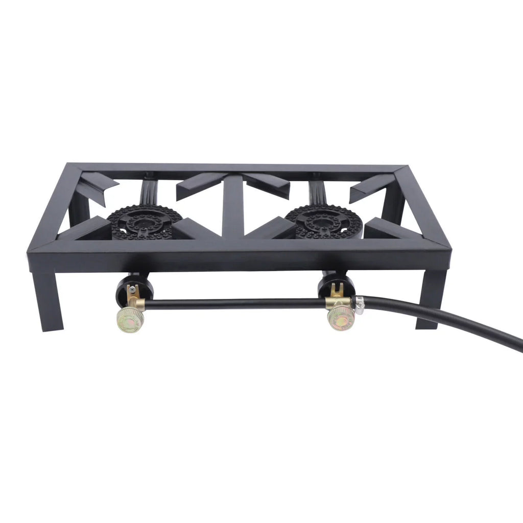 BBQ Stove Propane Hiking Cooker Camping W/ Outdoor 2 Gas Portable Burners Hose 8KW/27295BTU