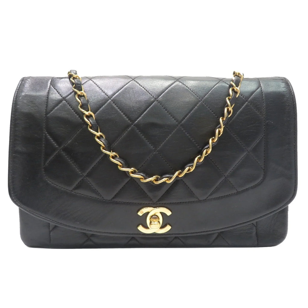 Diana Matelasse Women's Pre-Owned Men's Chain (Fair) Lambskin Shoulder CHANEL Bag Chanel Black
