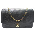 Diana Matelasse Women's Pre-Owned Men's Chain (Fair) Lambskin Shoulder CHANEL Bag Chanel Black