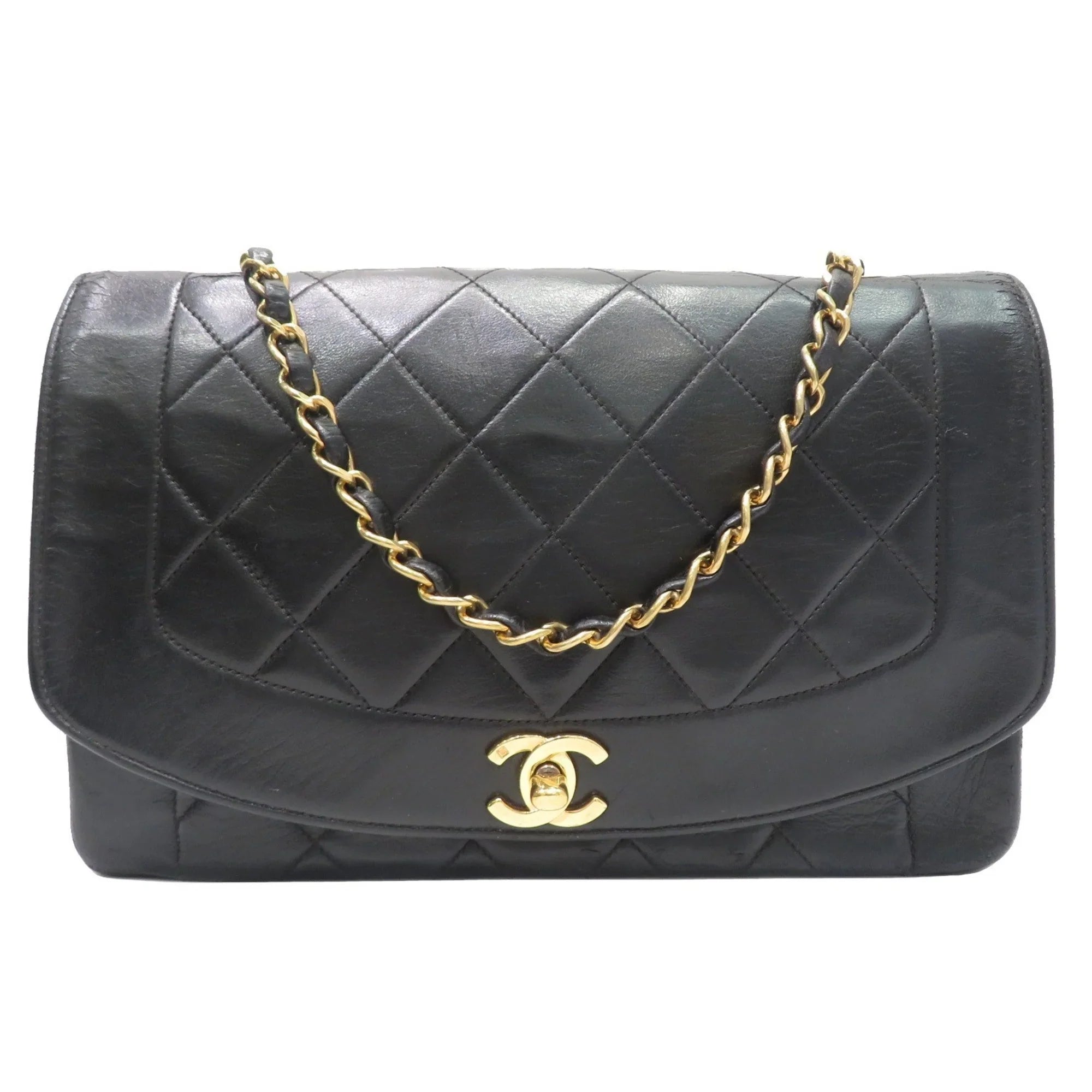 Diana Matelasse Women's Pre-Owned Men's Chain (Fair) Lambskin Shoulder CHANEL Bag Chanel Black