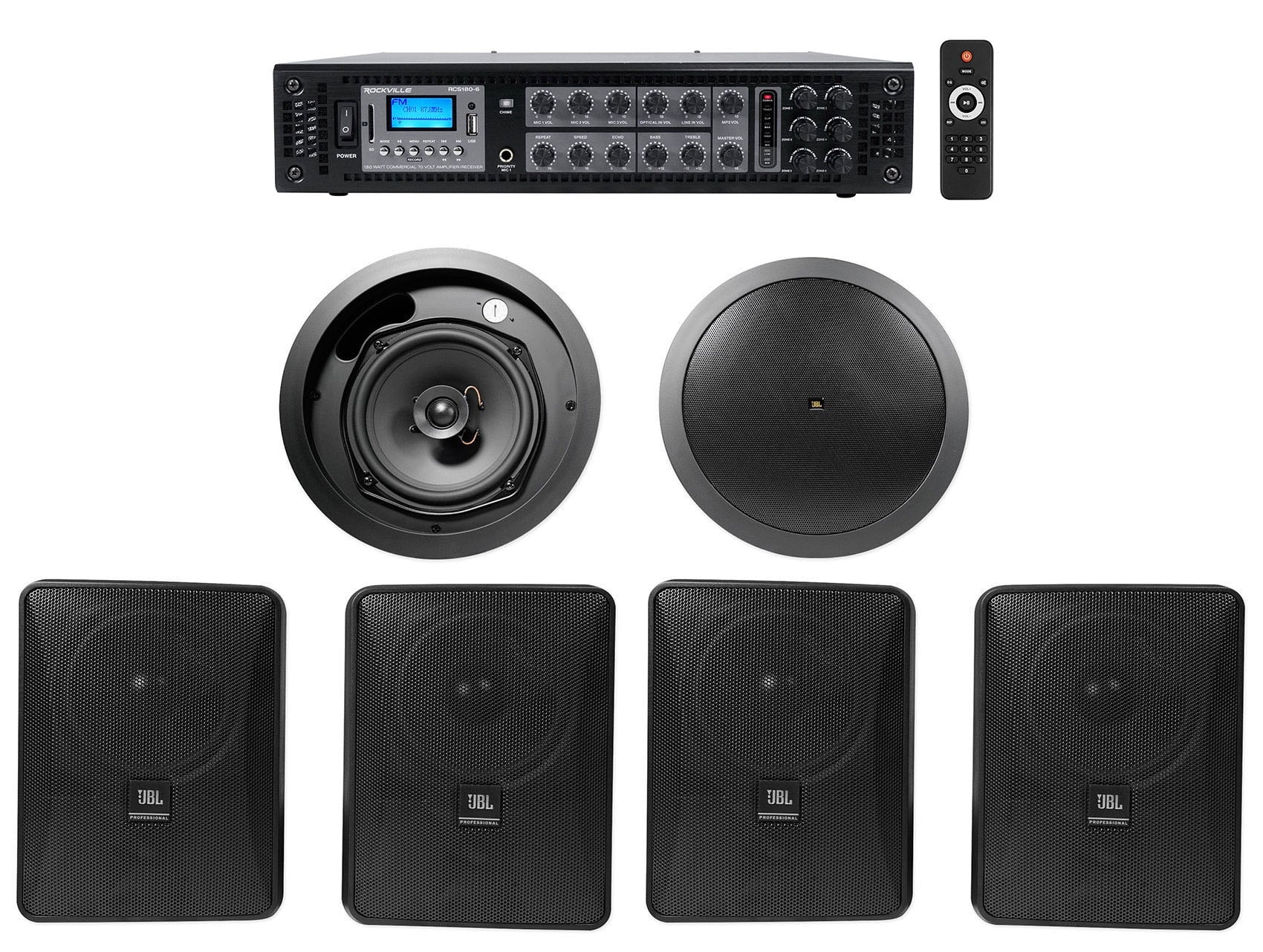 Speakers+Amp 4) JBL Wall+6.5" 5.25" Black Restaurant/Cafe/Bar Ceiling Commercial