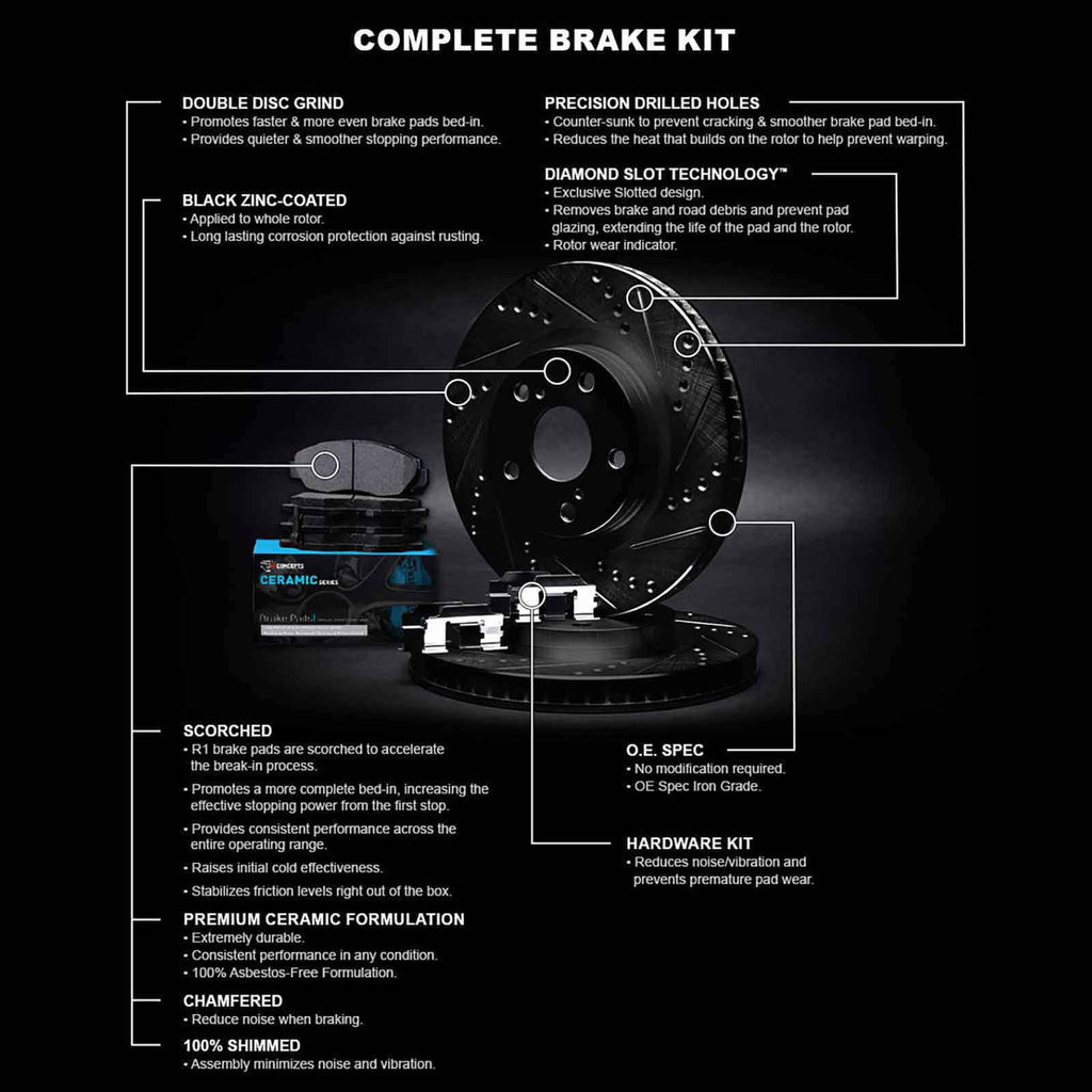 Brakes |Front R1 Brake |Hardware Rotors Rotors Rotors Pads| Brake WHWH1-39025 Concepts Front Brake and Kit Kit Pads Pads| and and Ceramic