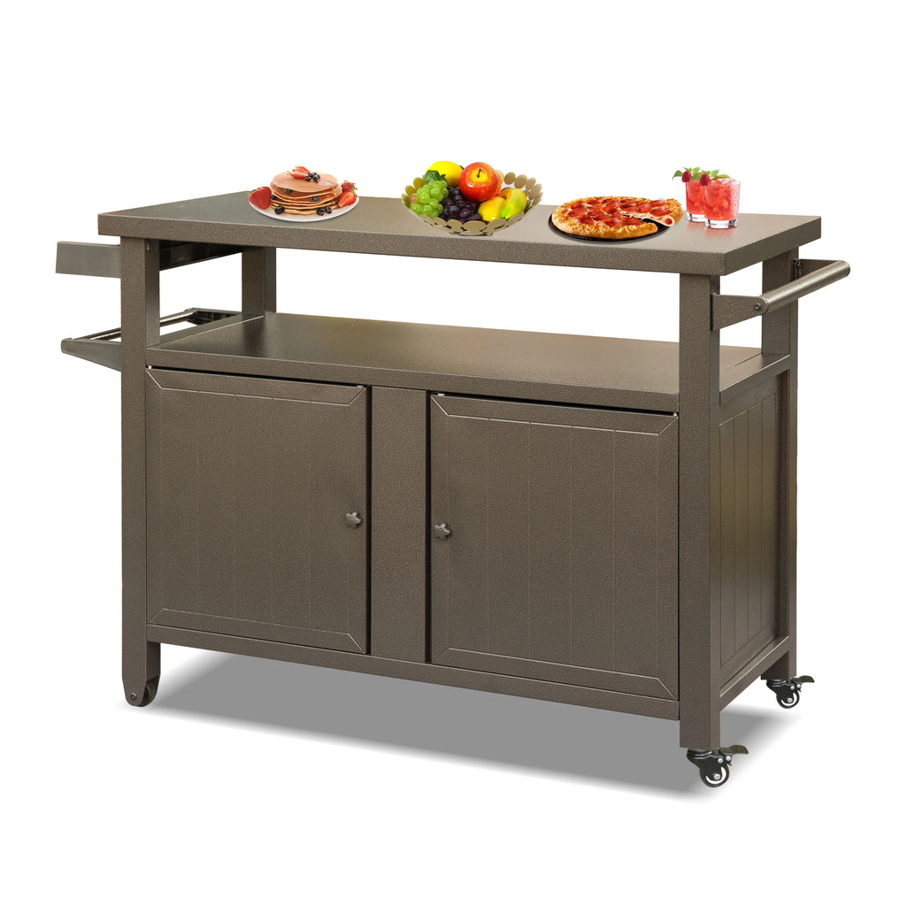 Party, BBQ Storage with Metal Kitchen CoSoTower Cooking Dining Outdoor Prep Grill Bar Kitchen Table Wheels, Patio, Carts (Brown) for Cabinet Table Grill Table Outdoor Home Island,