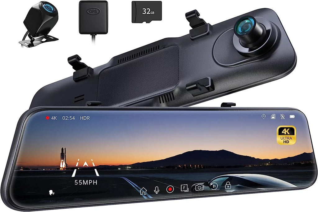 and Camera 12'' Rear Rear BSD,2160P Pro Cam, Mirror View Dash Pelsee Assistant 32GB Control,Night P12 Card w/ADAS Front Camera,Voice Mirror 4K Memory Vision,Parking Driving Monitoring,Free Smart and