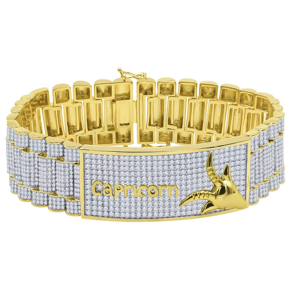 Simulated Capricorn Yellow Diamond Astrology Bracelet Tone Horoscope Gold Zodiac 8.5'' Sign Mens 14K Horse