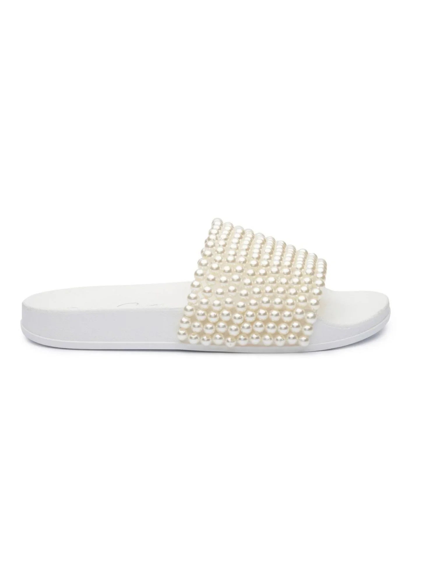 Slide Pool Ivory Sandals 8 JESSICA Shoes SIMPSON On Slip Round Beaded Toe Slide Womens Saycie M
