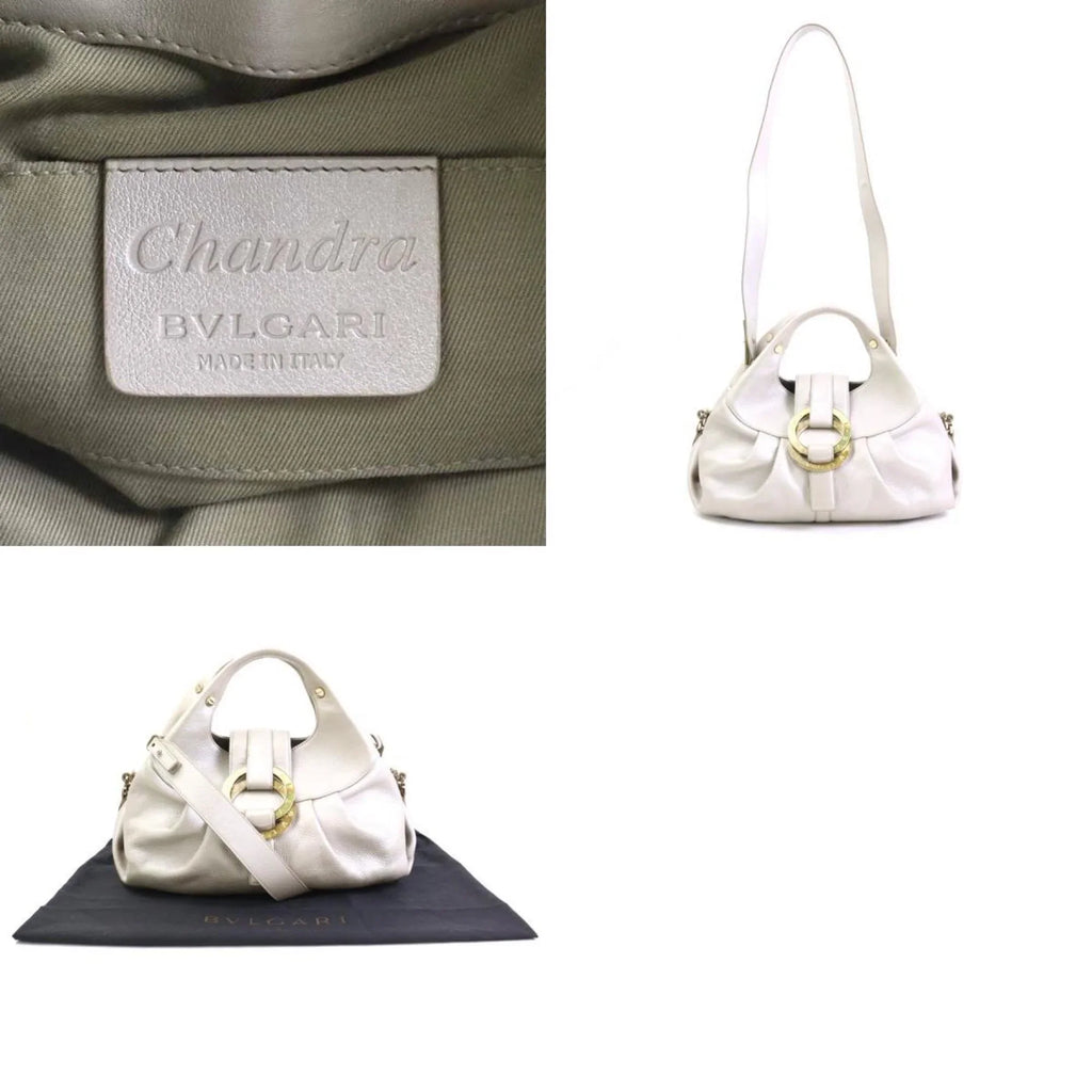 bag Chandra pearl shoulder Pre-Owned BVLGARI Bvlgari (Good) gray handbag leather ladies gold