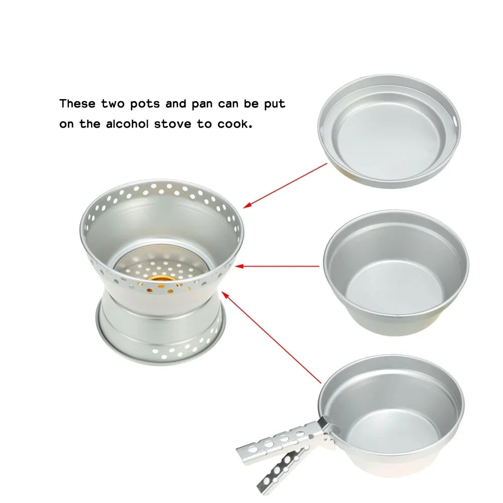 Mess Stand Set Outdoor Camping Pot BBQ doorslay Dazzduo Hiking Portable Kit IUPPA Gripper with Pan LAOSHE Cookware Picnic HUIOP Backpacking Stove Cooking , Alcohol Spirit for Burner mewmewcat