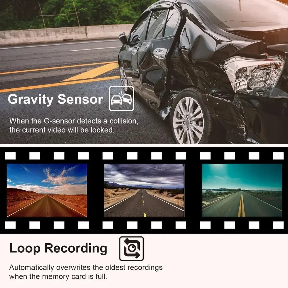 Dashcam, with Vision, Camera Dash G-Sensor, Dash Card, Channel 170° Front 3 and Night Inches Rear Wide Cam Inside, for Angle Super 1080p 3 Detection 128GB Cars Motion