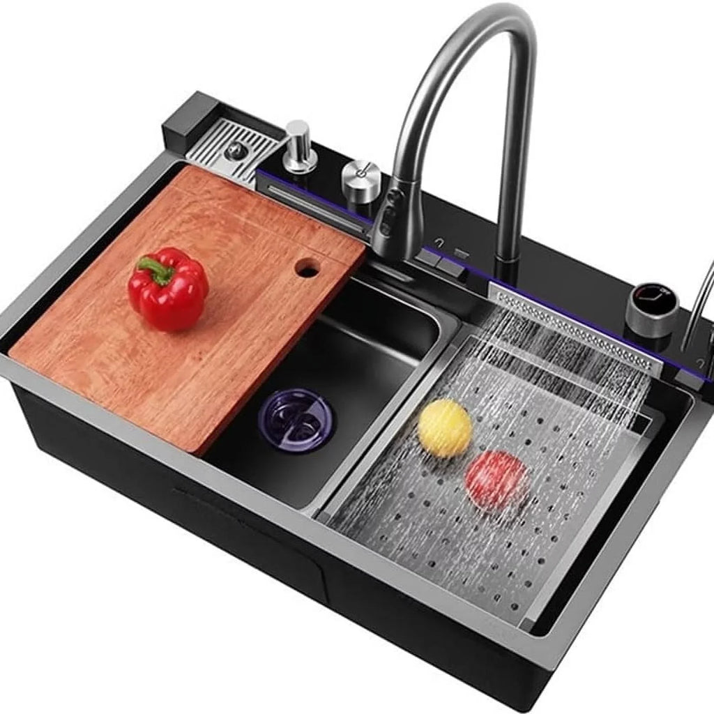 Sink SinkIntegrated with Household INCH Waterfall Pull-Out Flying Nano Rain Sink Set Black Tap 29.5
