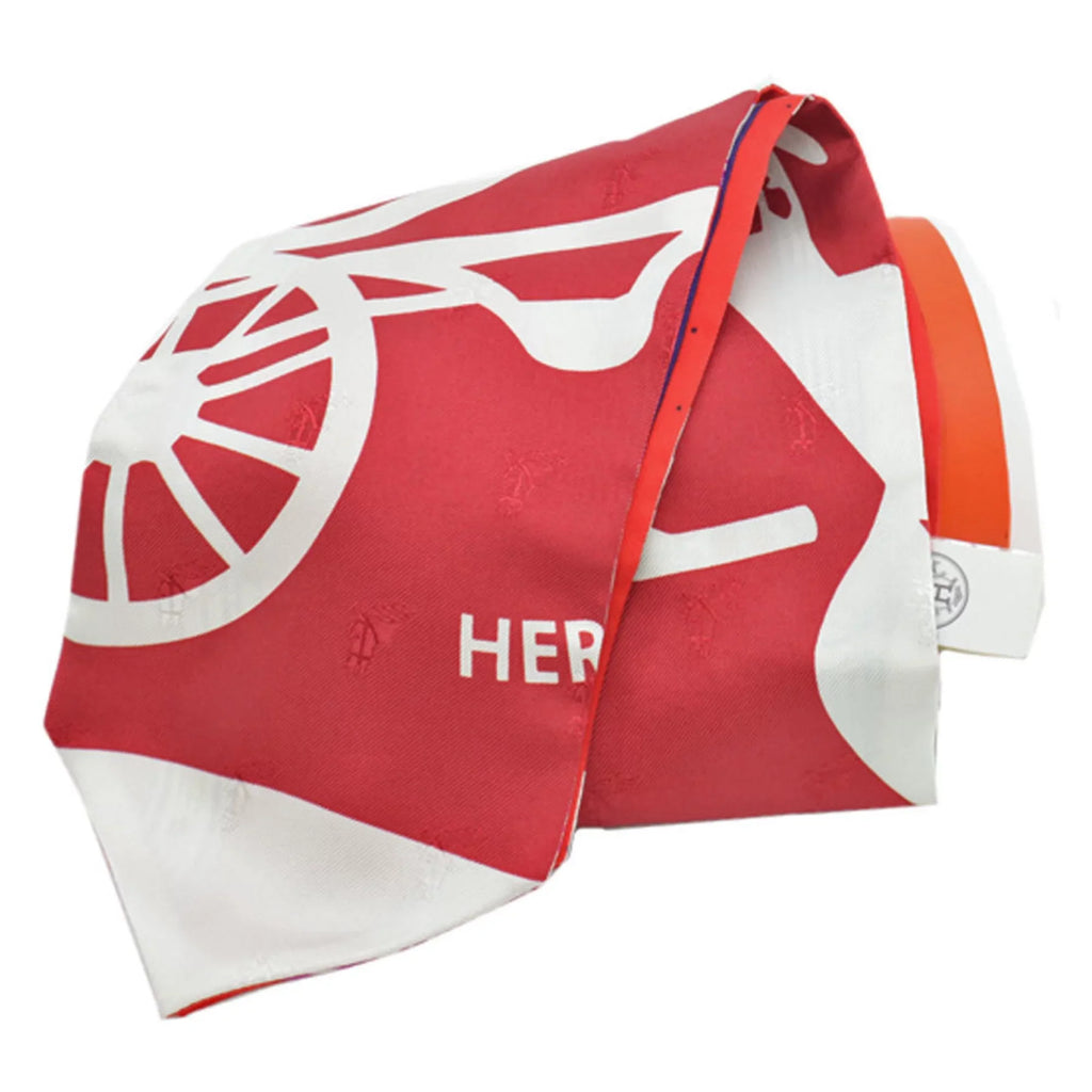Pre-Owned Ladies (Like Silk Multi Hermes Scarf White Up Orange Twill New) Red HERMES