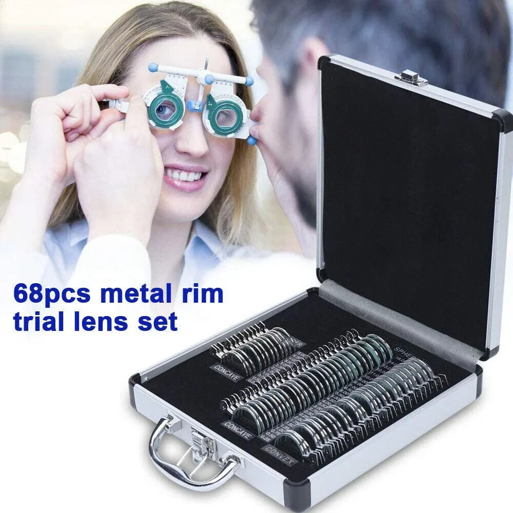 Ophthalmic Aluminum Rim Optometry Metal Kit Optical 68pcs Trial Lens + Set (68pcs/set) Case lenses Fetcoi,