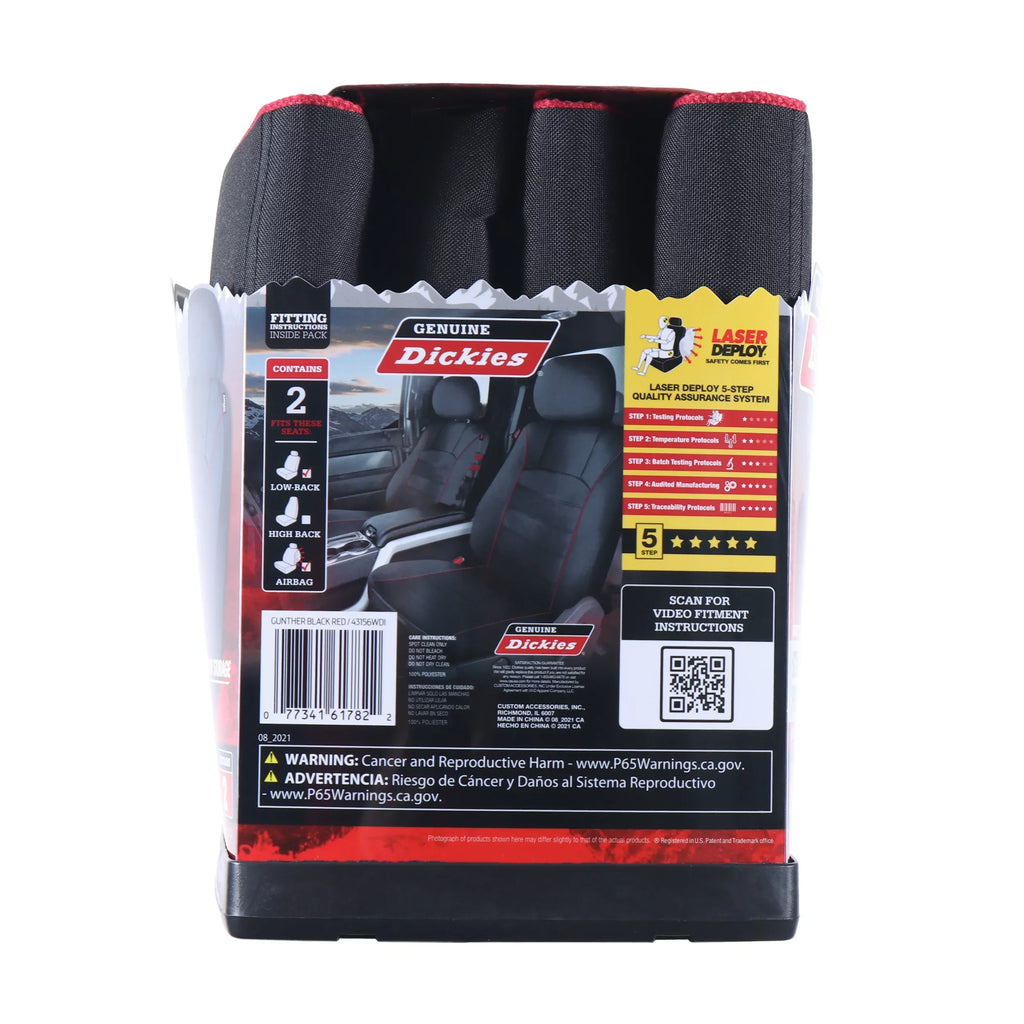 Piece Genuine 2 and Black Universal 43156WDI Storage with - Covers Front Red, Seat Car Dickies