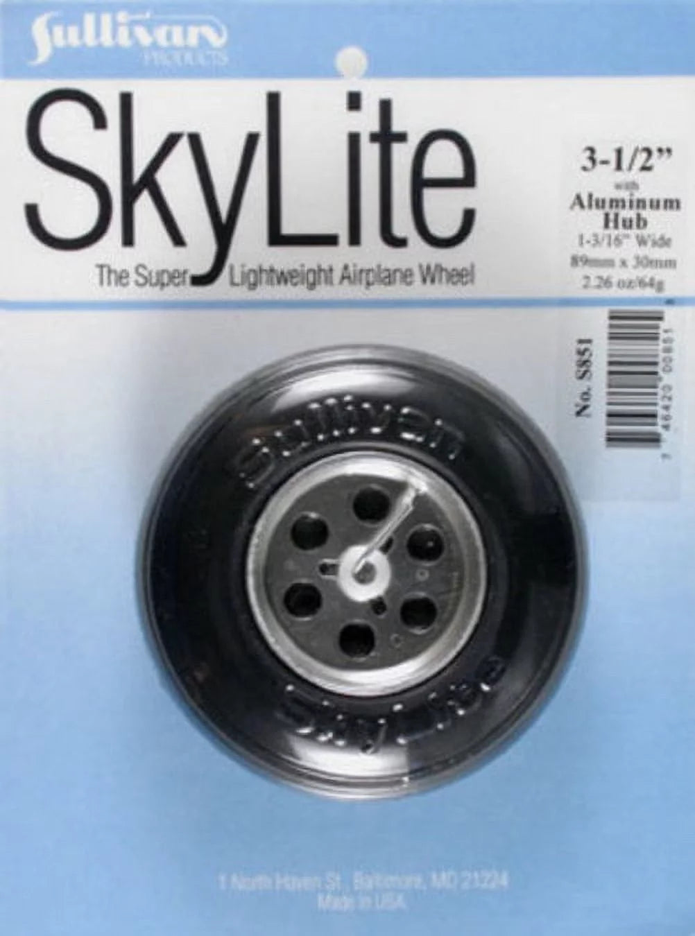 Sullivan Products 851 inch 3-1/2 (1) Sullivan Wheels w/Aluminum Hub SkyLite