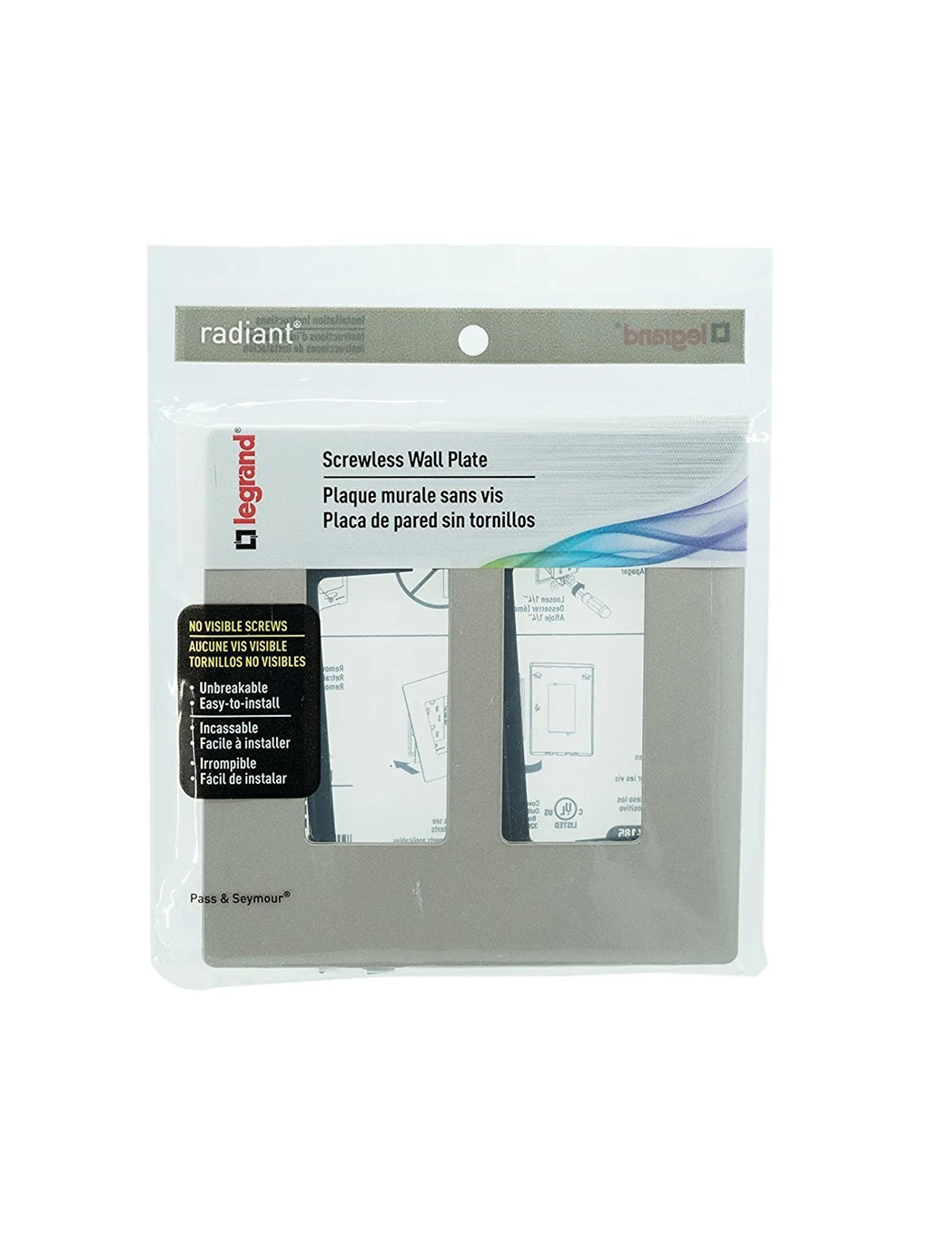 Plastic Gang PASS - Radiant Plate 2 Screwless Nickel RWP262NICC6 & Legrand SEYMOUR Wall