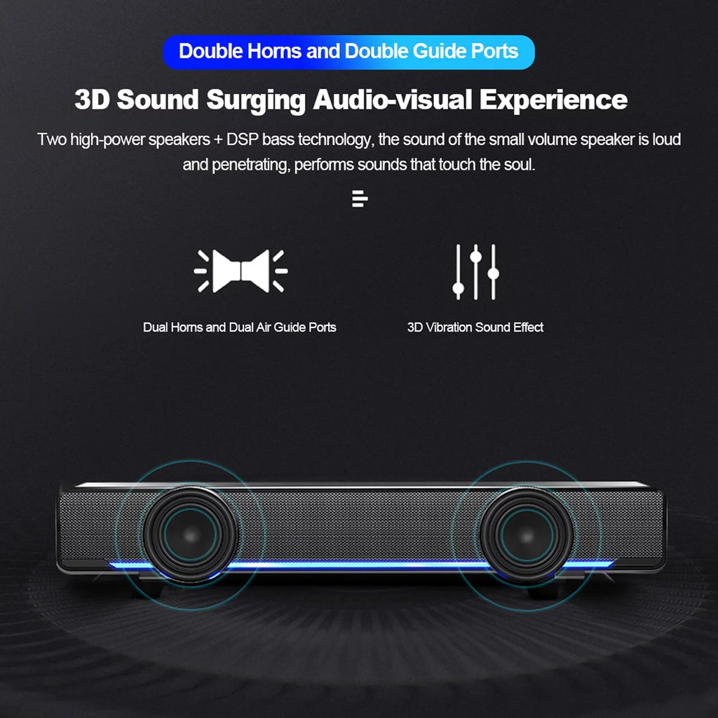 Subwoofer PC Speaker V-196 Sound Surround Box Tablet Bass notebook Computer Player USB Wired Smartphone MP3 Stereo MP4 Audio SADA Input for 3.5mm Powerful Bar