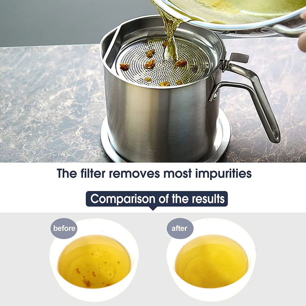 Frying / Steel & 2L Mesh Oil Lid Container,with Strainer oz,Food 67.6 Strainer Grease Storage Non-slip Storing fl Grease Cooking Can Pot Strainer Fine Oil Dust-proof Stainless Oil Tray,for