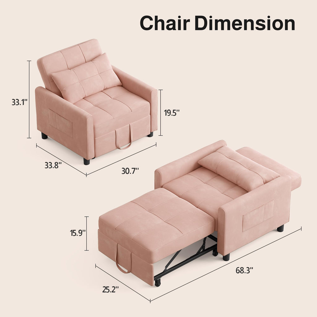 Ahomly Convertible Sofa Chair Bed, 3-in-1 Linen Pull Out Chair, Dark Gray