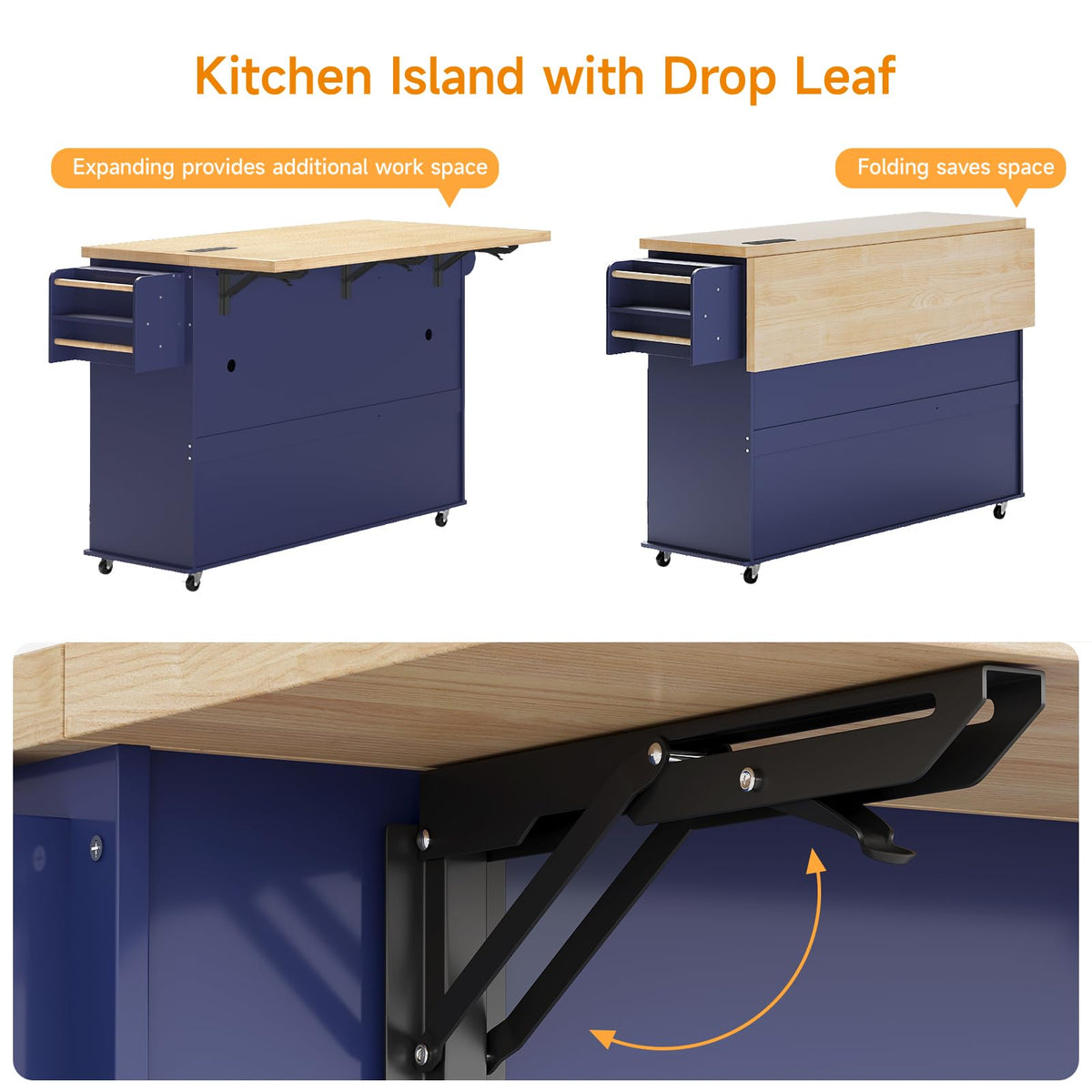 ComfyCorner 60" Rolling Large Kitchen Island on Wheels with Extendable Table, Drop Leaf & Power Outlet, Mobile Kitchen Cart with Storage Cabinet, 2 Drawers, Spice Rack, Towel & Knife Holder, Green