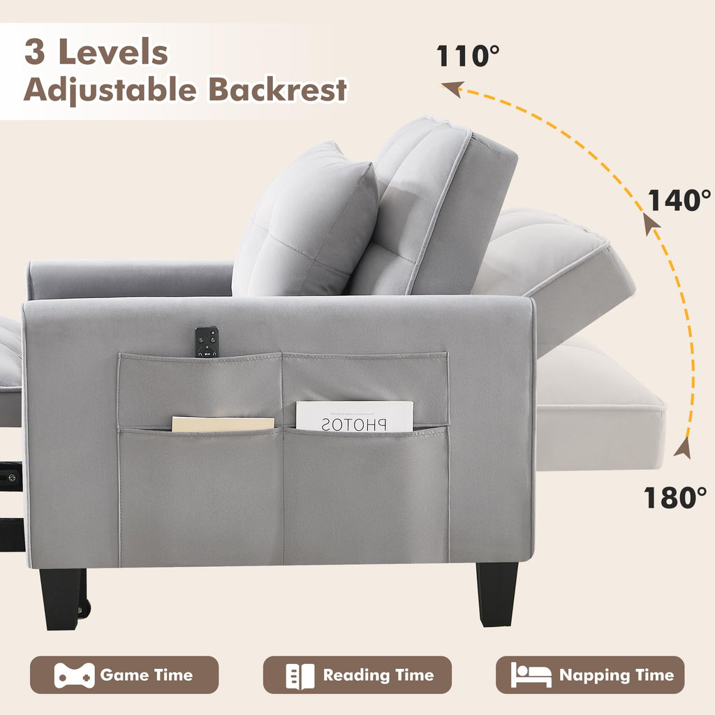 Convertible Sleeper Chair, 3 in 1 Sleeper Chair Bed Pull Out Sofa Bed Chairs, Single Sofa with Adjustable Backrest for Adults Reading Living Room, Bedroom, Black