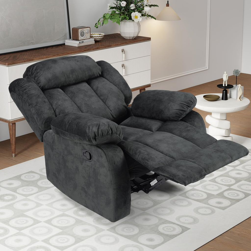 INZOY Manual Recliner Chair with Padded Armrest, Wall-Hugger Single Sofa Recliners with Overstuffed Back, Classical Fabric Reclining Chairs for Living Room Theater Seating, Brown
