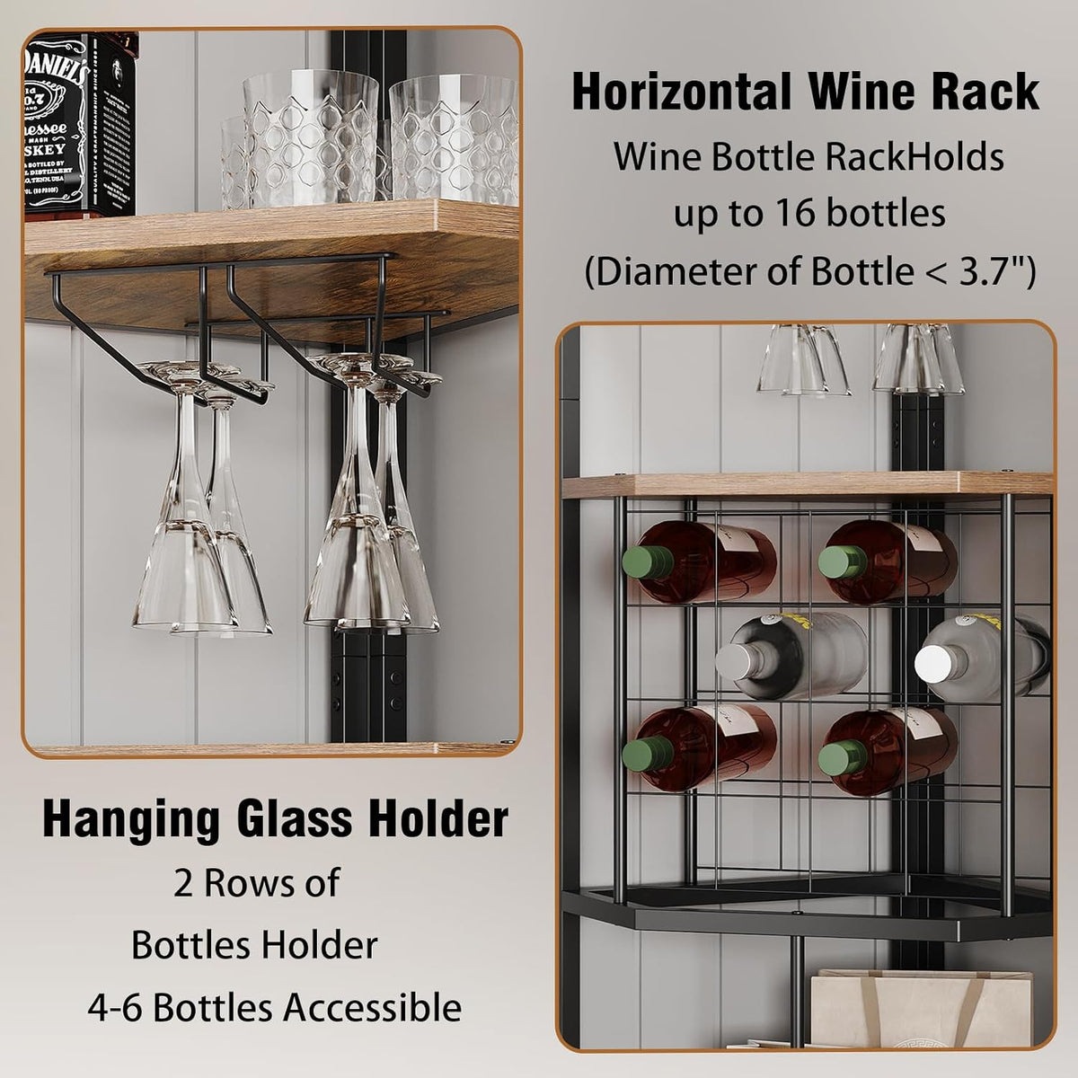 5-Tier Corner Wine Rack with Glass Holder, Floorstanding Wine Storage