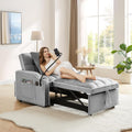 Convertible Single Sleeper Chair Bed,3 in 1 Velvet Futon Sleeper Sofa Bed with Phone Holder&USB Ports,Pull Out Couch Bed,Adjustable Recliner Armchair bed for Living Room,Office,Small Places(Grey)