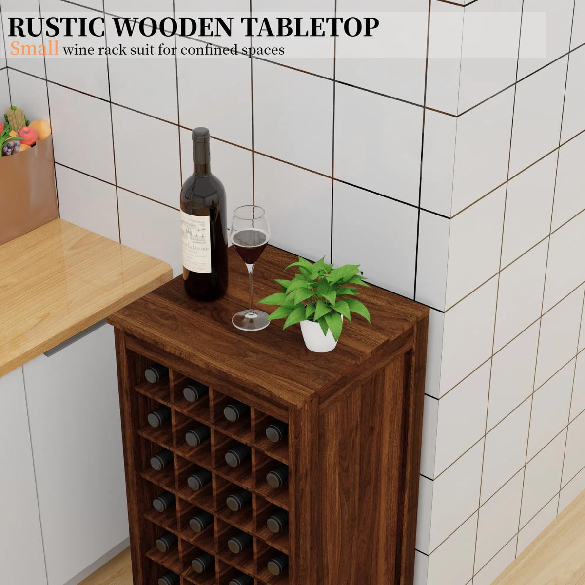 WERSMT 8-Tier Freestanding Wine Rack Wood, 32 Bottles Wine Rack Counter for Small Space, Farmhouse Stackable Modular Wine Bottle Holder Rack, White