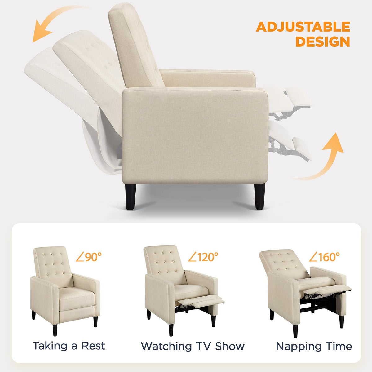 Yaheetech Fabric Recliner Chair Tufted Upholstered Single Sofa Gray
