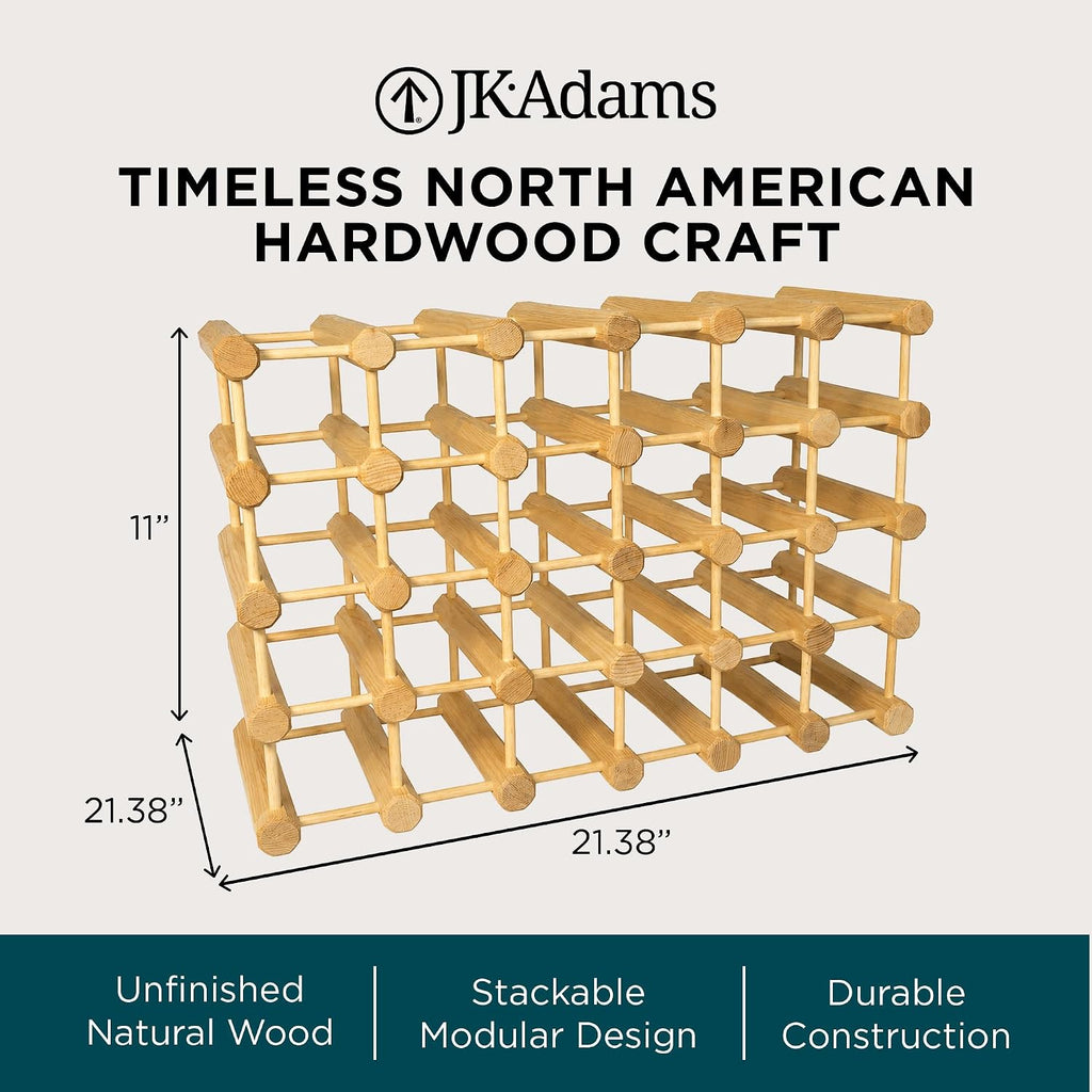 J.K. Adams Wood Modular Wine Rack, Stackable Storage Holder, 40 Bottles