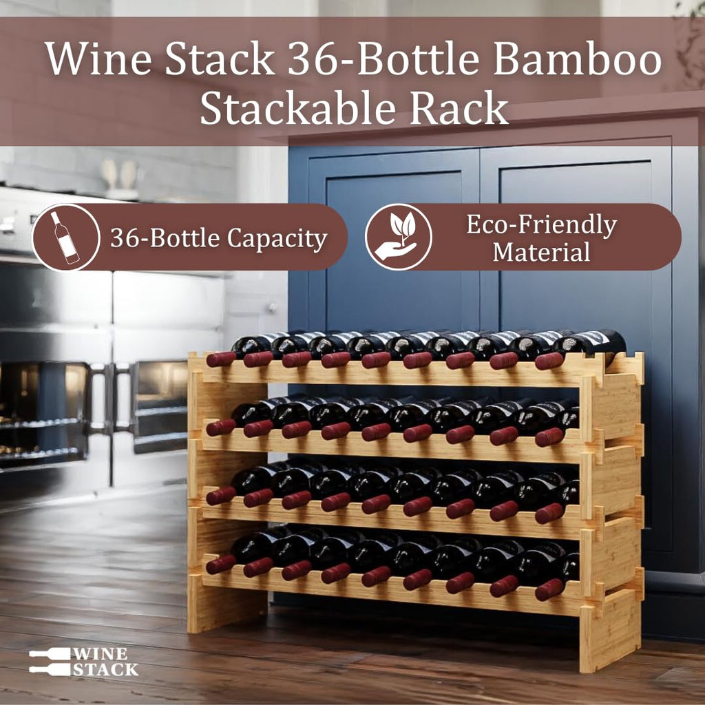 72 Bottle Bamboo Stackable Freestanding Wine Rack, No Tools Assembly, Durable, Wine and Liquor Bottle Storage for Small Spaces