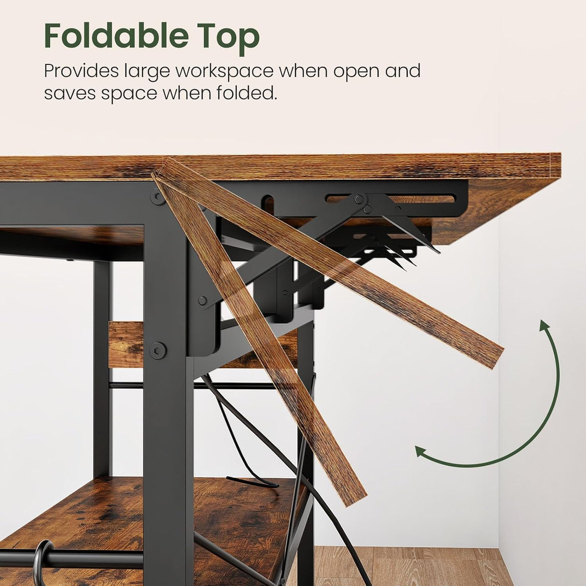 CHOEZON Kitchen Island with Power Outlet and Folding Top, Movable with 3-Tier Storage, Large Size, Wooden Shelves and Wine Rack, for Kitchen, Dining and Living Room, Rustic Brown and Black TZD02UBF