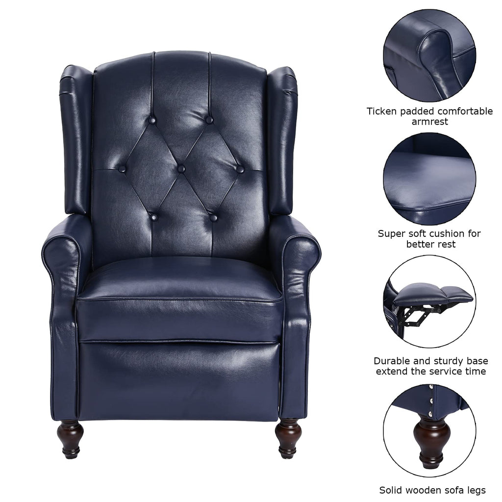 Wingback Recliner Chair - Tufted Arm Chair Recliner - Fabric Push Back Single Sofa for Living Room Adjustable Backrest (Blue Floral)