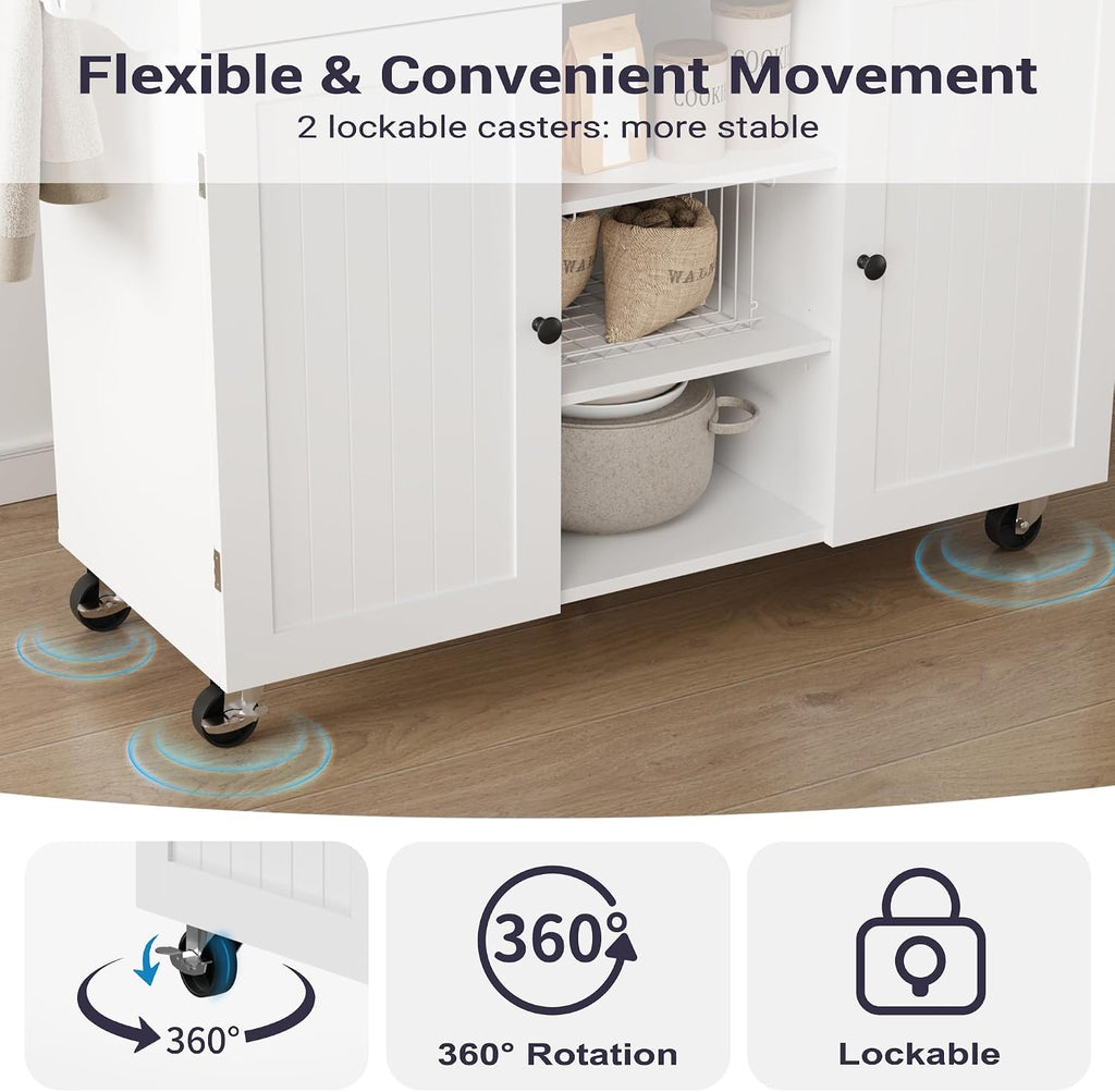 Furnify Kitchen Island with Wheels & Drawers, Kitchen Island Cart, White