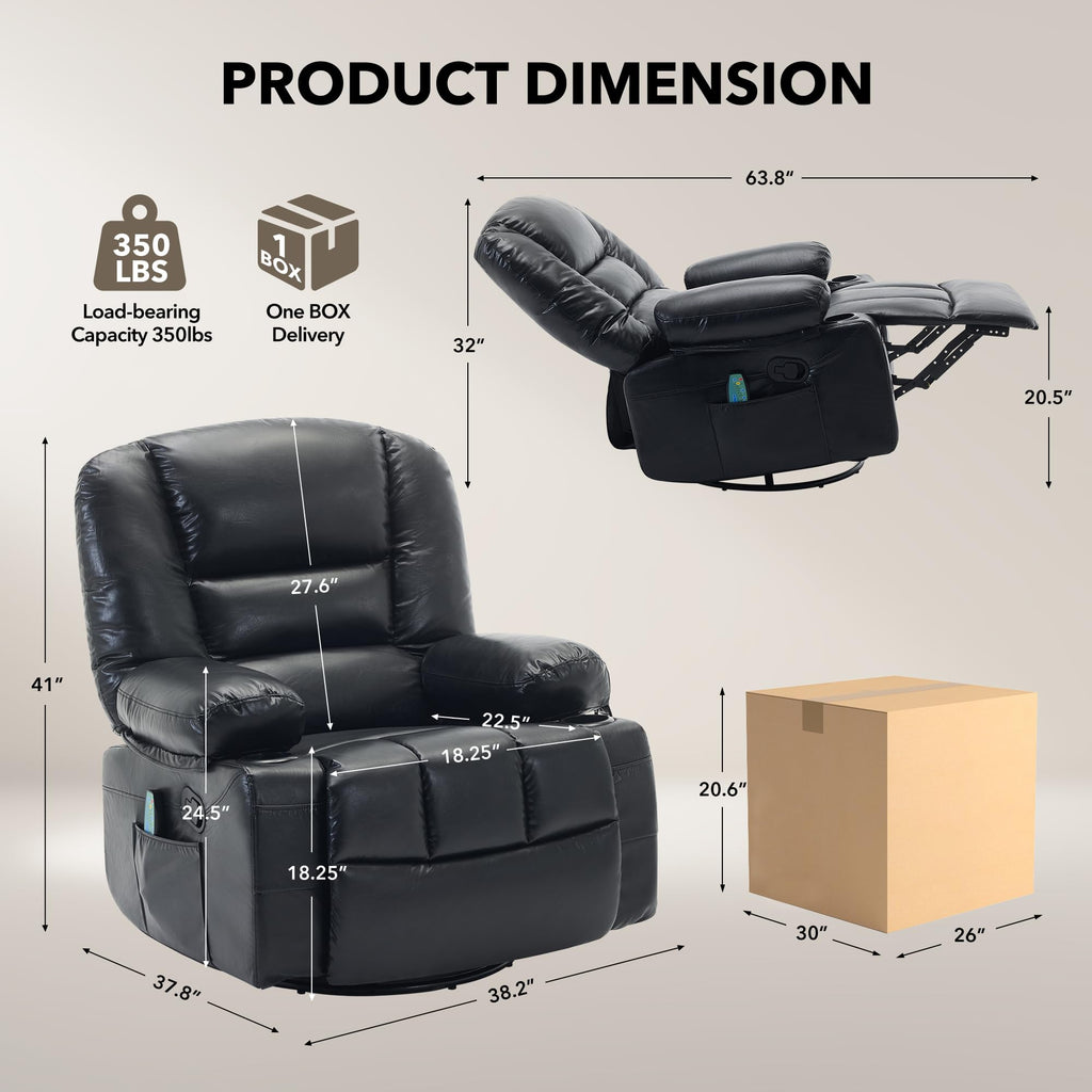 Garvee Oversized Recliner Chair,Extra Wide 360Â° Swivel Rocker Massage Heat