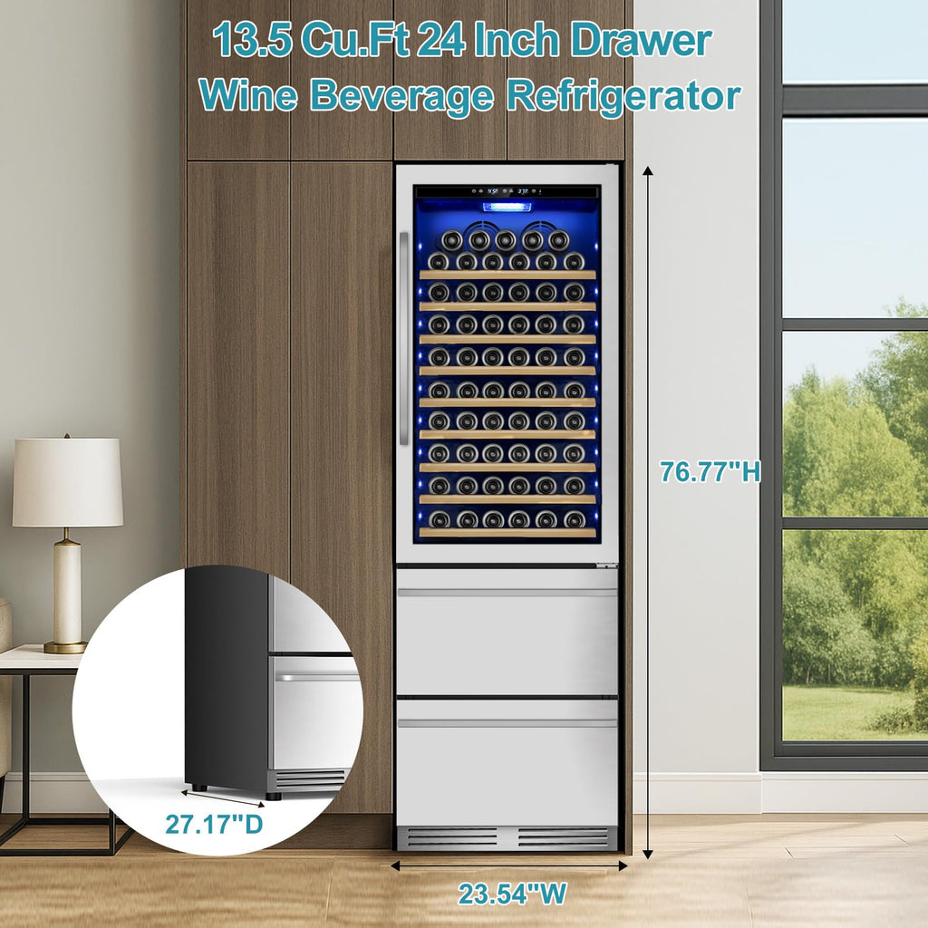 Tylza Wine Fridge 15'', 30 Bottles Wine Cooler Refrigerator, Undercounter or Freestanding, Removable Shelves, 40-65Â°F, Wine Cabinet with Double Glass Door, Wine Cooler for Home, Kitchen, Bar