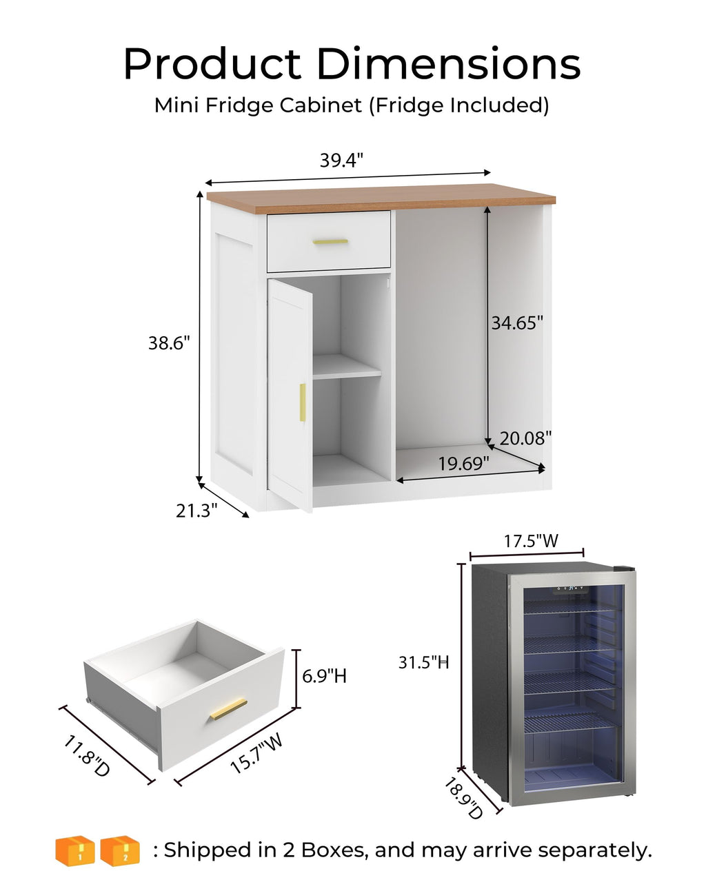 Mini Fridge Cabinet, Coffee Bar Cabinet with Fridge Space (Not Included)